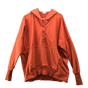 Bucket List Oversized Hoodie Womens M Snap Pullover Cotton Dolman Burnt Orange